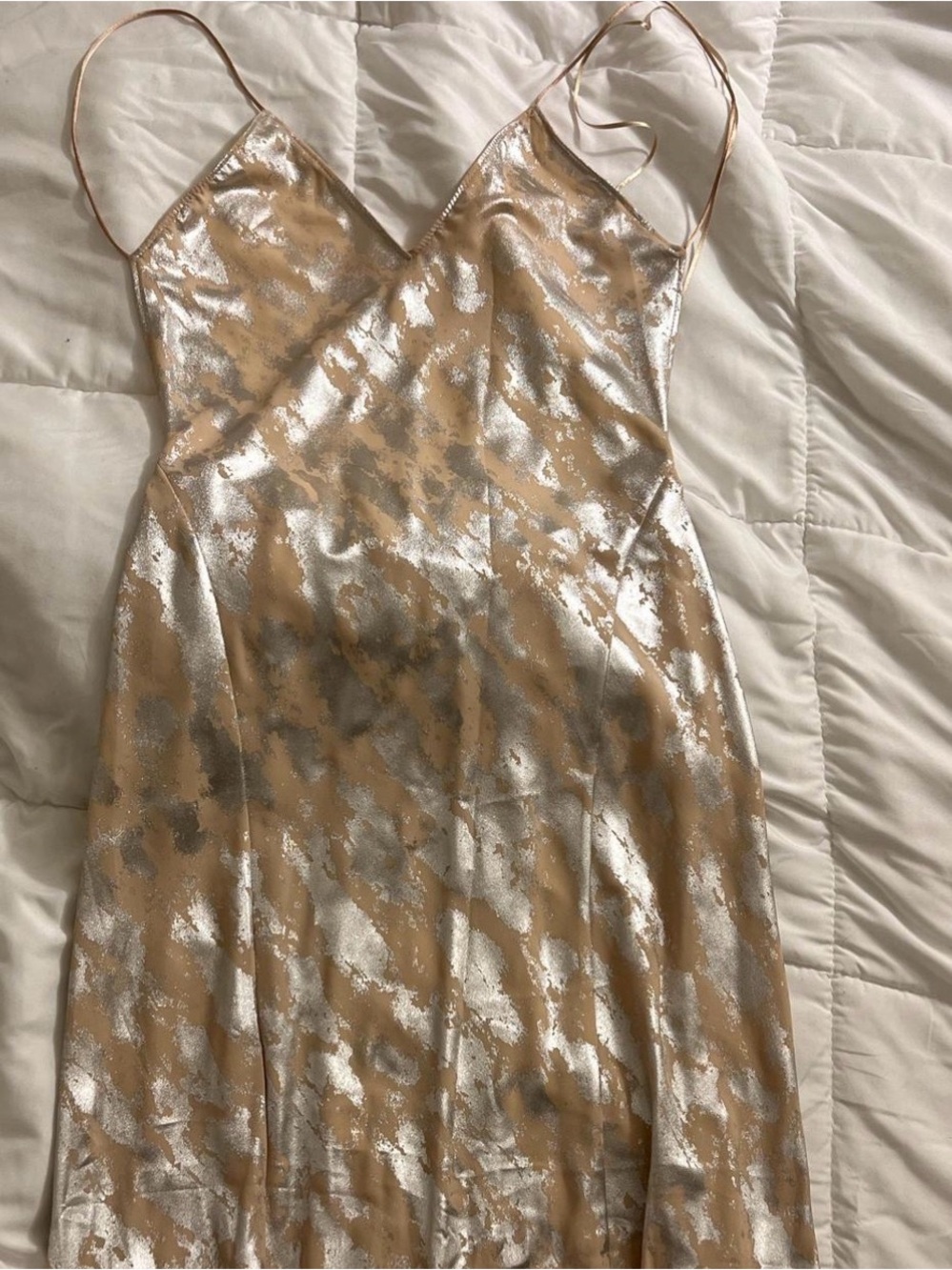 Zara Nude and Silver Metallic Slip Dress